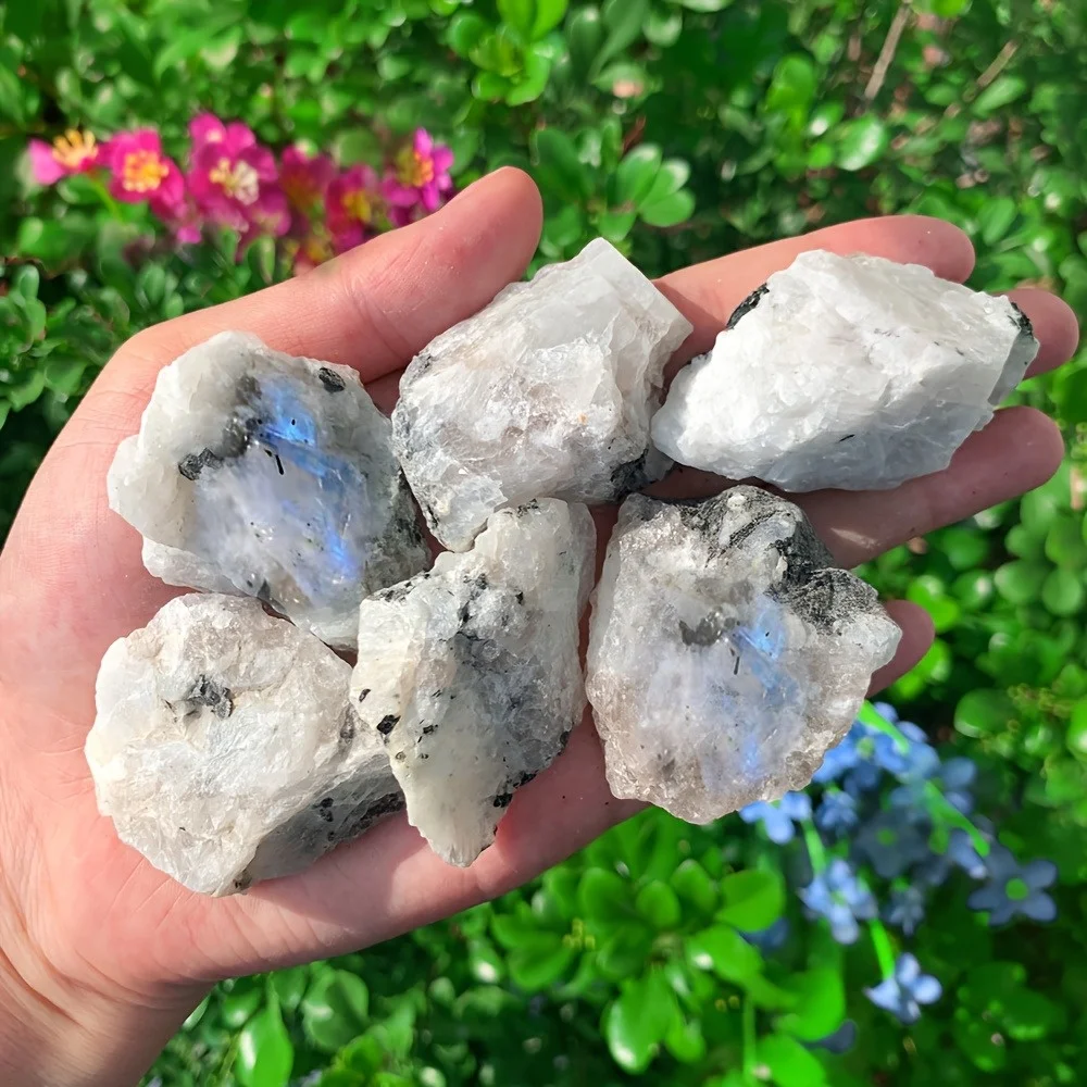 قوس قزح طبيعي حجر القمر بلورات الكوارتز غير النظامية شكل الريكي الصخور المعادن أحجار استشفاء للديكورات المنزلية #4