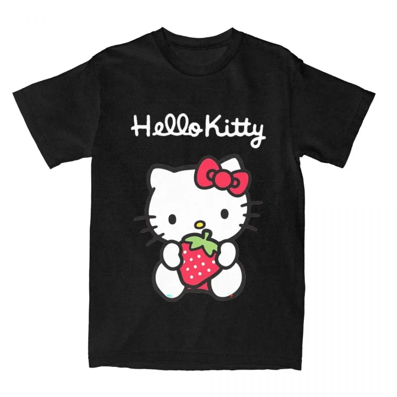 

Hello Kitty Casual Cute Cat Strawberry T-shirt Men and Women Cotton Cartoon Kawaii Cat T-shirt Printing Summer Street Y2K Tops