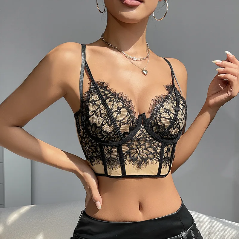 Lace Sleeveless Crop Tops Open Back Sexy Corset Summer Halter Tanks Slim Bones Shapewear Vest Going Out Tops for Women Camisole