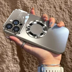Fashion Titanium Color Magnetic Case For iPhone 16 15 14 13 12 11 Pro Max With Lens Protector For Magsafe Wireless Charge Case