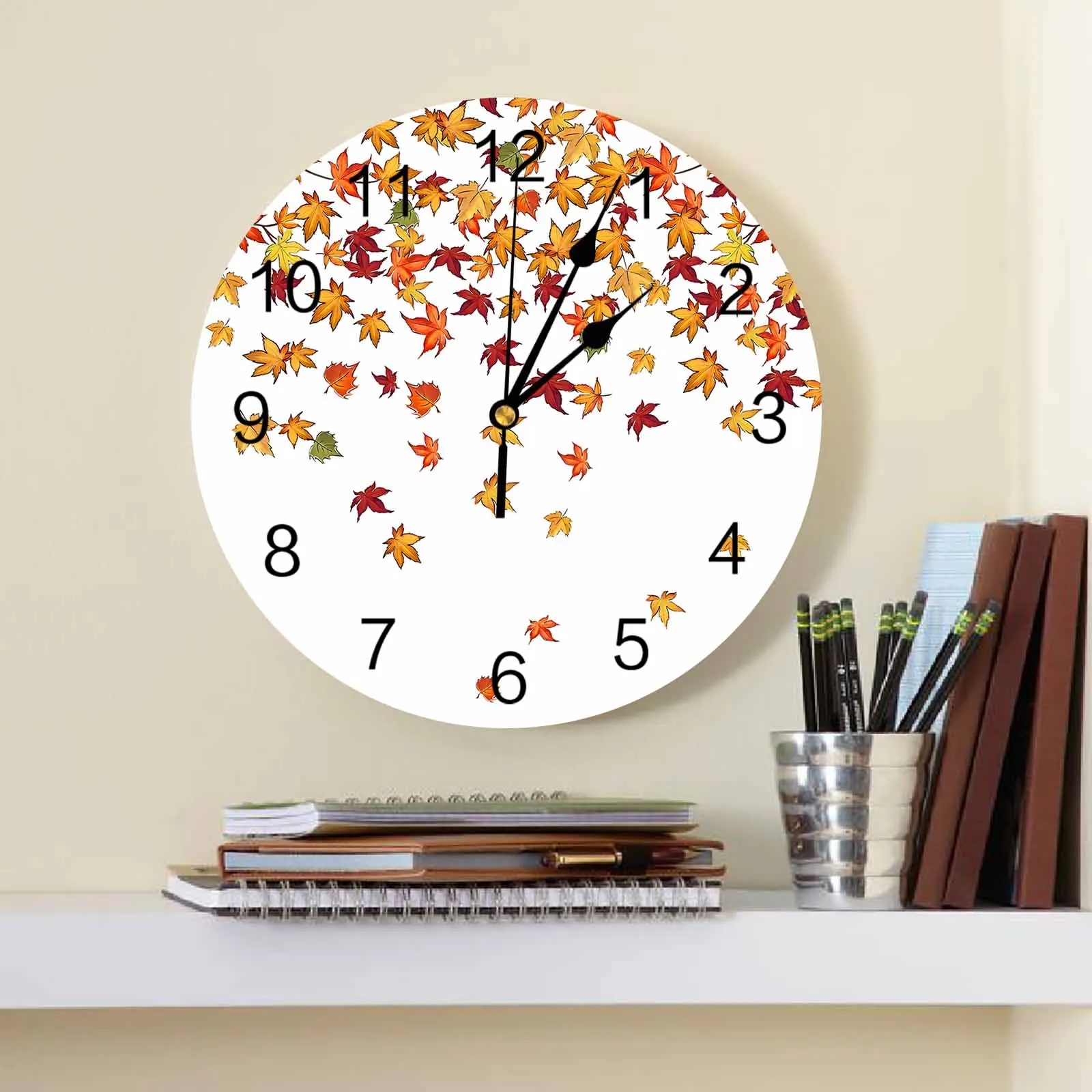 Leaves Maple Leaf Wall Clock Large Modern Kitchen Dinning Round Wall Clocks Bedroom Silent Hanging Watch