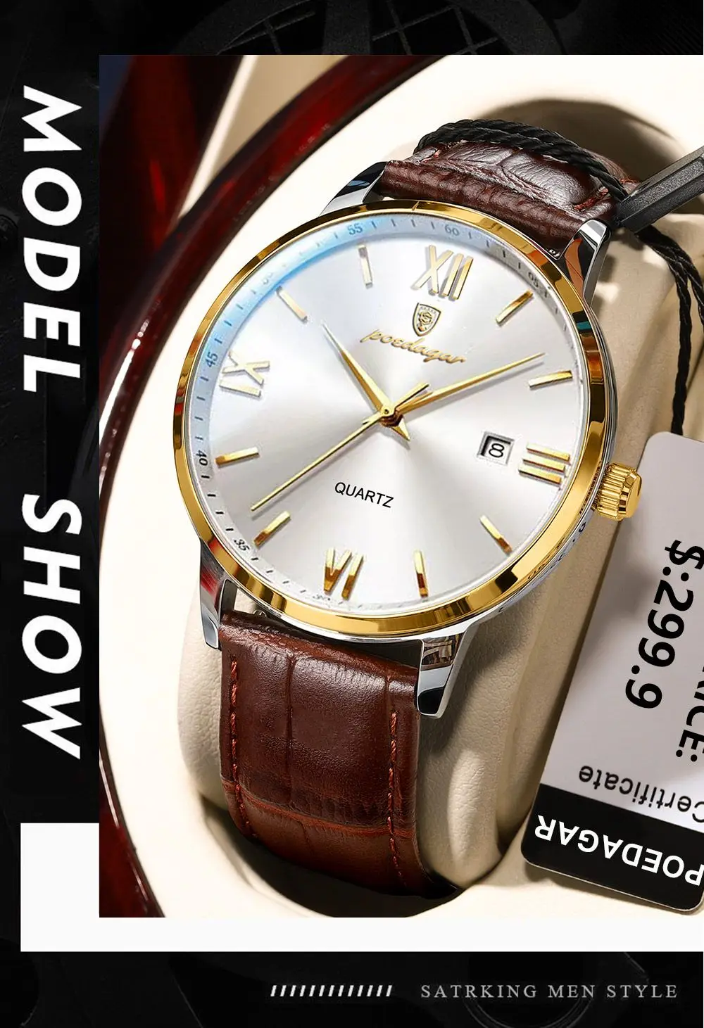 POEDAGAR Luxus Business Mann Armbanduhr Leuchtende Wasserdichte Datum Leder herren Uhr Mode Quarz Uhren Für Männer Reloj Hombre – Detail 11