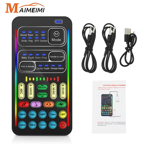 Minicambiador de voz i9, efectos de Audio múltiples, tarjetas de sonido en vivo compatibles con Bluetooth, herramienta de micrófono de tarjeta de sonido en vivo portátil ultrafina