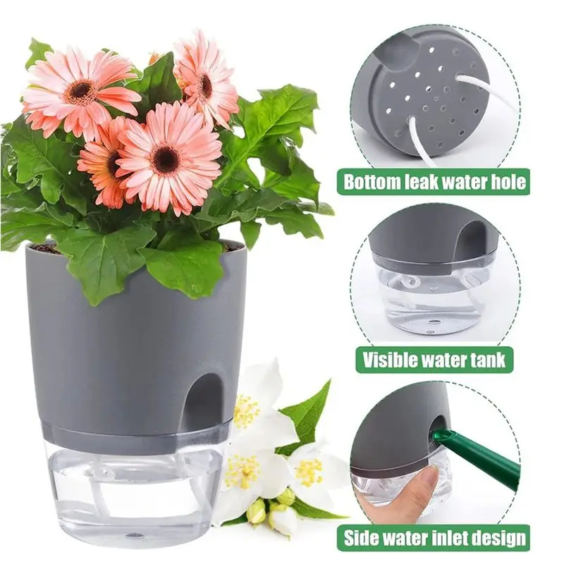 PZHI 2 Layer Self Watering Flower Pot, Soilless Hydroponic Plant Basin, Automatic Irrigation Planter, Plastic, for Indoor