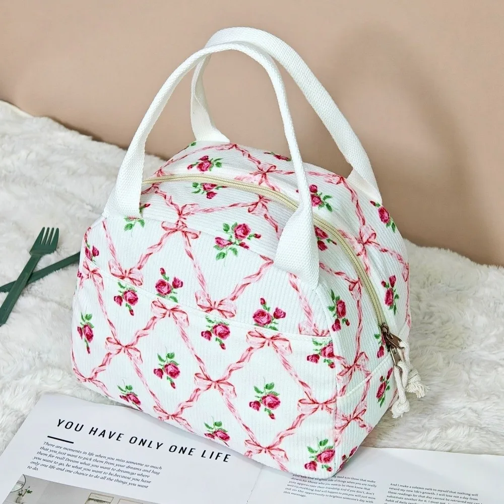 Floral Print Insulated Lunch Bag Aluminum Foil Liner Insulated Handheld Cooler Bag Quilted Large Capacity Quilted Lunch Bag