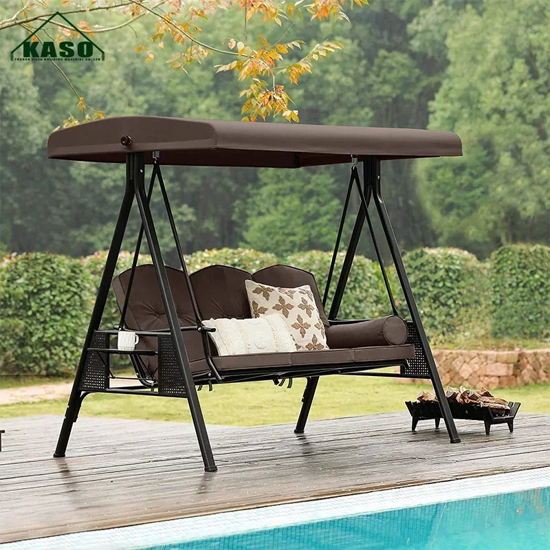 Swings Wooden Chair Outdoor Seat Zero Gravity 3 Seater Cushioned Heavy Patio Swing With Canopy