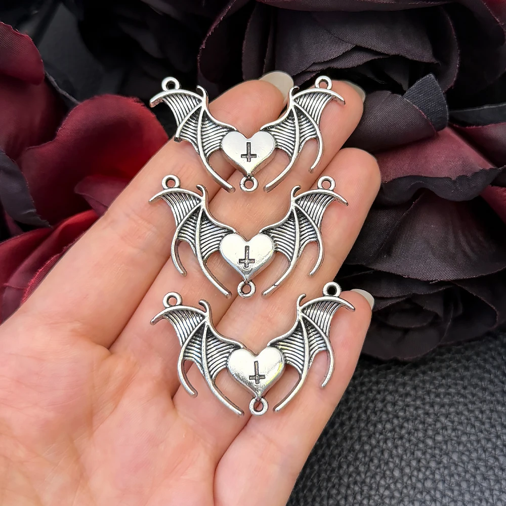 4pcs 28x40mm Charms Vintage Blood Rose Heart Butterfly Bat Skull Angel Pendant Gothic Necklace Earrings Pendant Handcraft