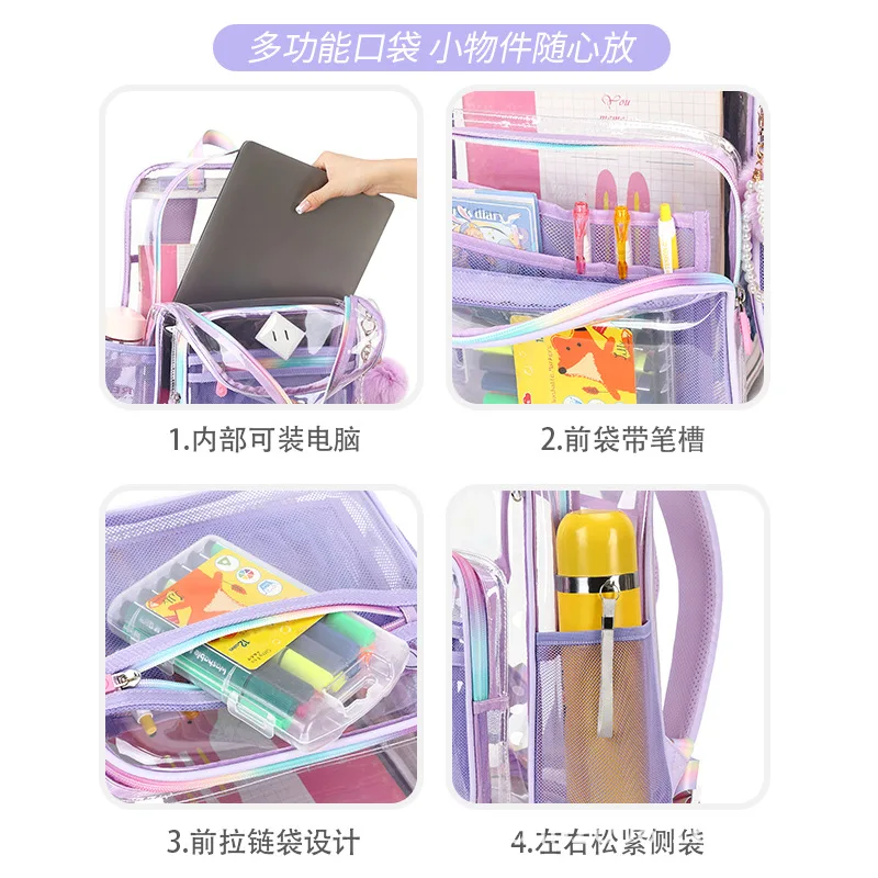 Mochila transparente de TPU para niños y niñas, morral escolar impermeable de gran capacidad, bolsa para libros universitarios, mochilas escolares de primaria