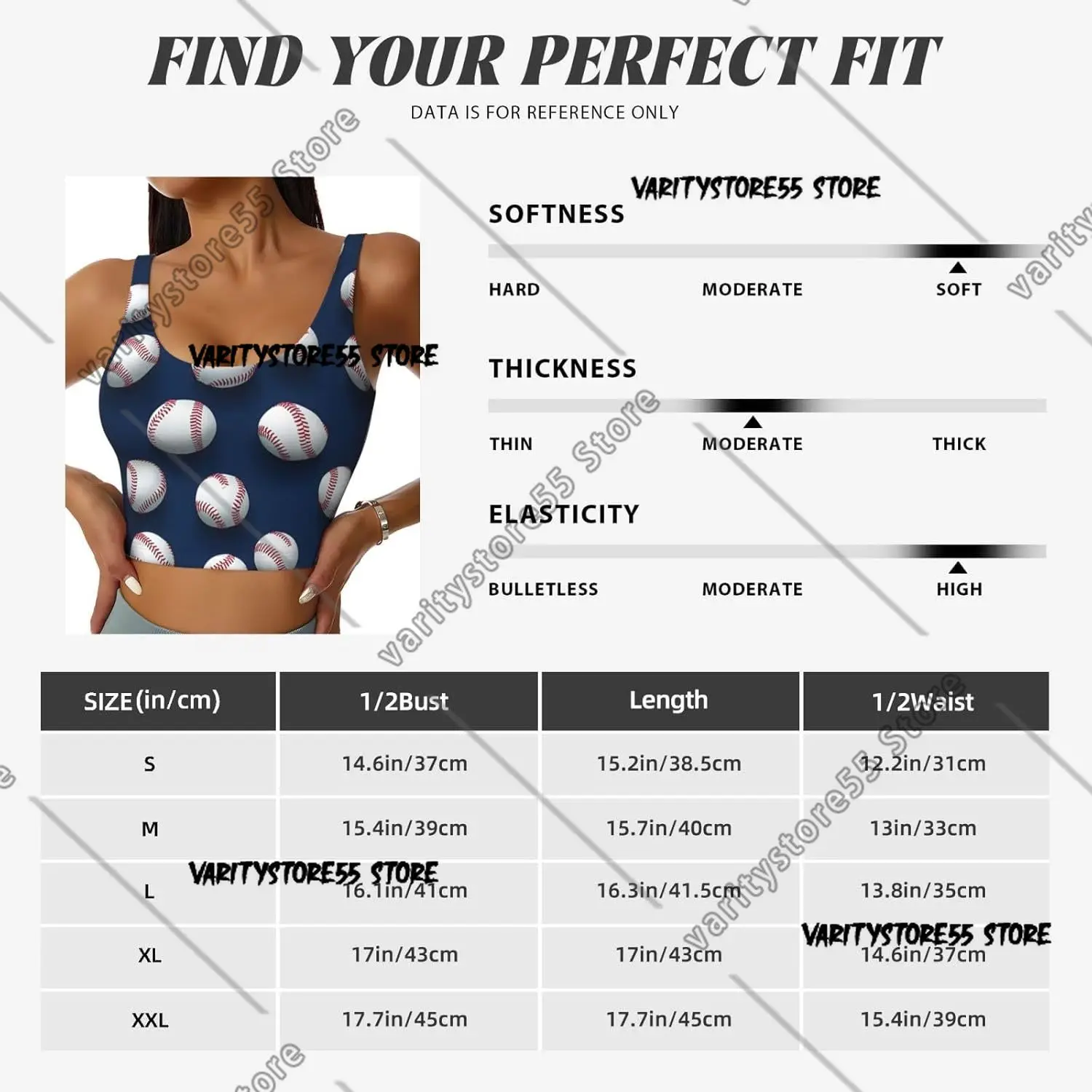 Sports Bras for Women High Support  Modern Baseball White Print Running Athletic Workout Crop Tank Top