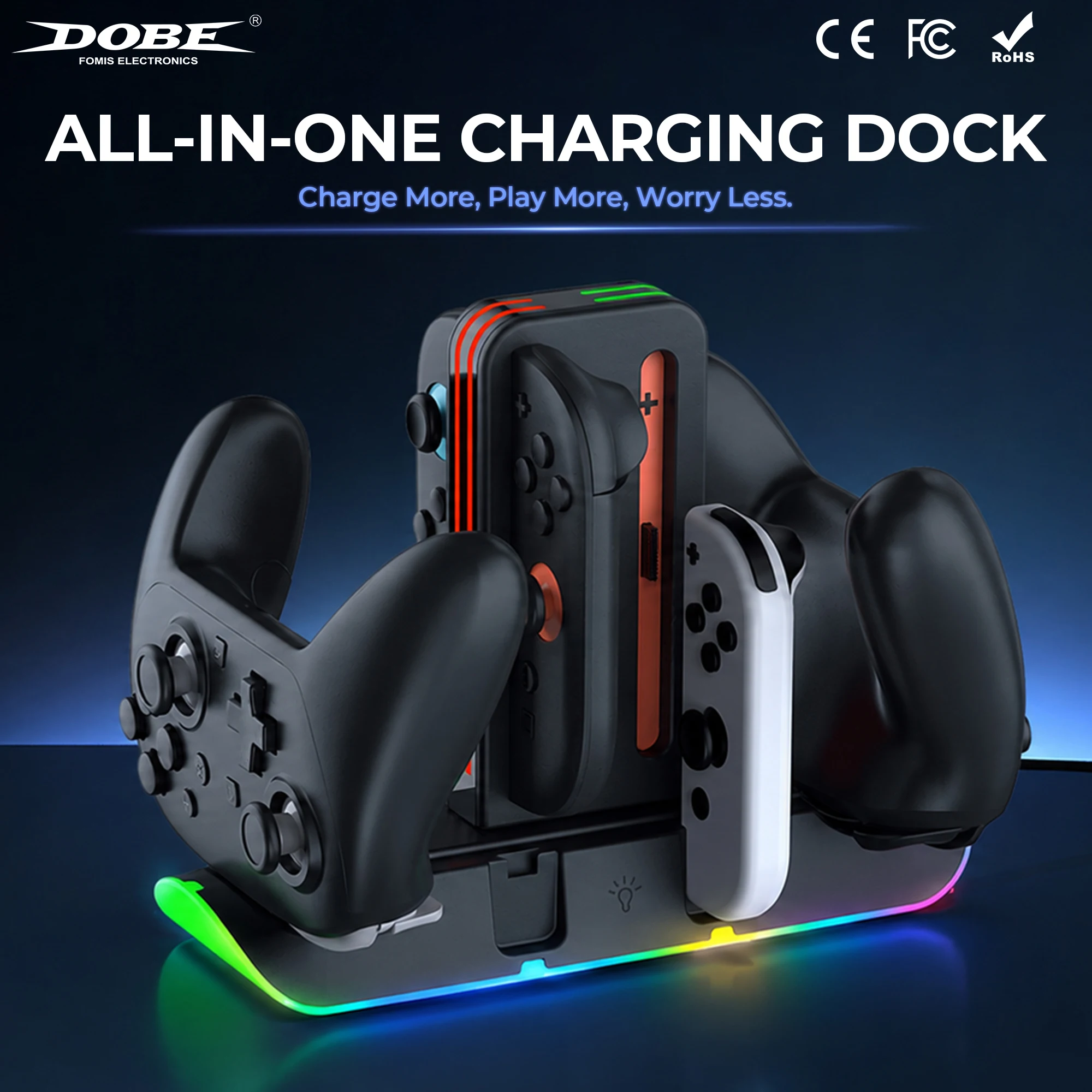 

DOBE Charging Dock for Switch/OLED/Switch 2 Controller – 10 Charging Ports, Supports Switch Pro & JoyPad, RGB Light Charge Stand