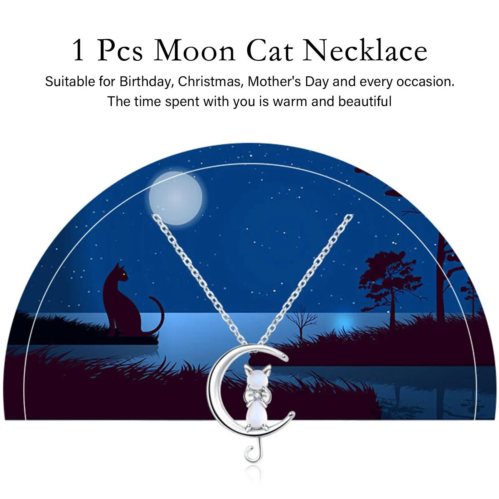 Moon Cat Exquisite Crystal Pendant Necklace Moonlight Luxury Chain Neck Wind Design Cool Light Stone Women's Niche Q6E6