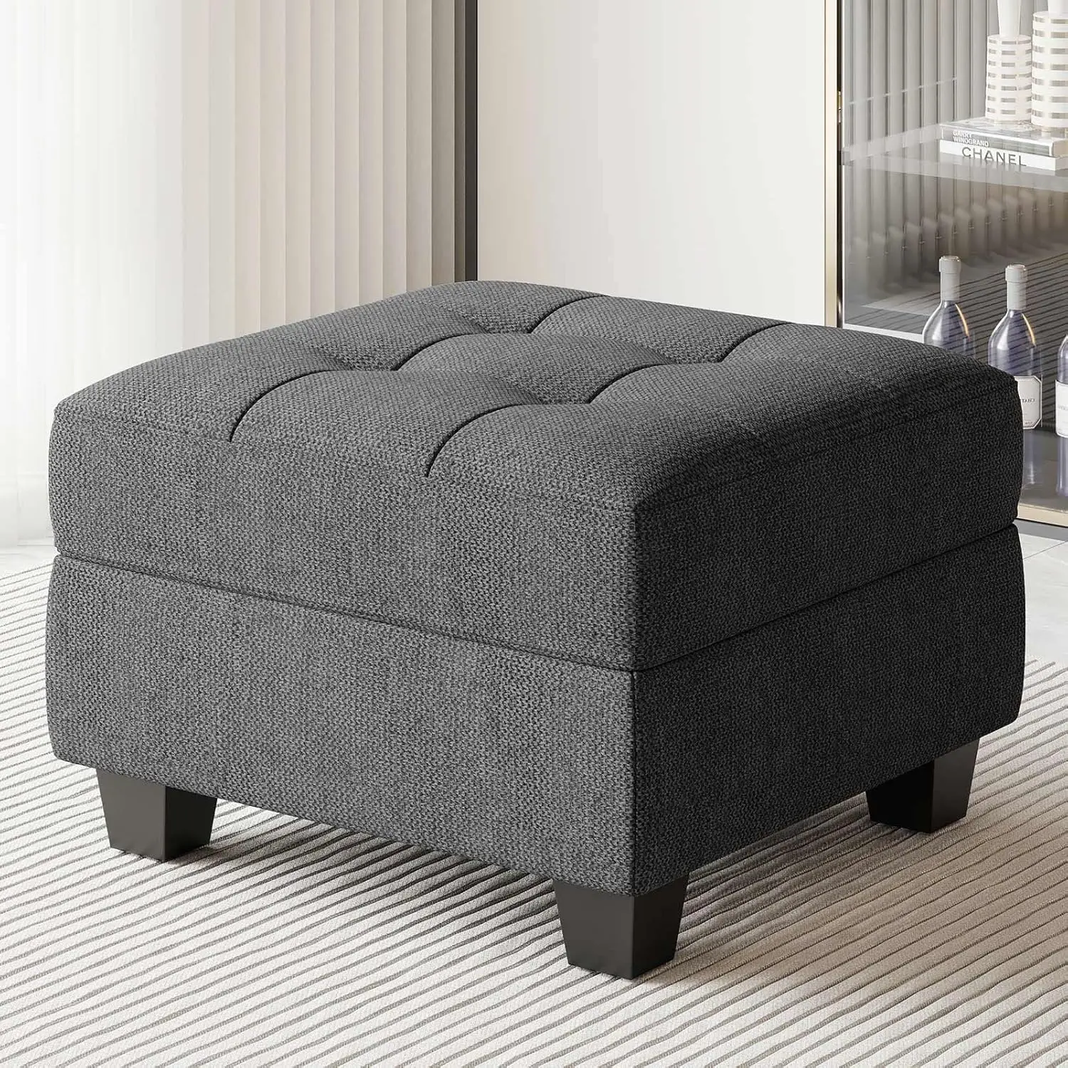 Ottoman Module with Storage for Modular Sofa Sectional Couch Cube Seat Square Storage Ottoman Footrest Modern Fabric Dark Grey