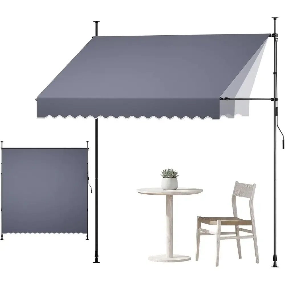 98 Manual Retractable Awning, Adjustable Patio Sunshade for Outdoor Spaces in Gray