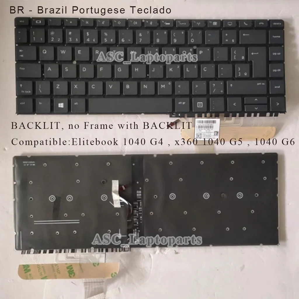 New AF Brazil JP Portuguese ROM Swiss TI KR Keyboard for HP Elitebook 1040 G4, X360 1040 G5, 1040 G6 Black, No Frame BACKLIT