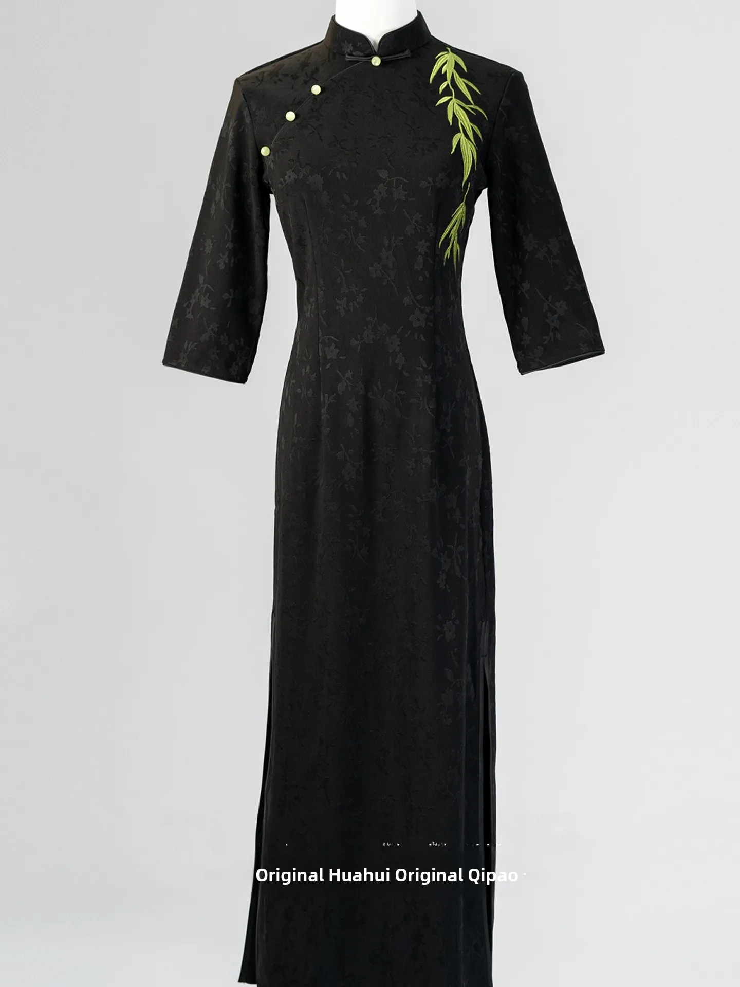 

New Chinese Sle Bla ort Sve Long Dr Daily Wear Breathable Polyester Fiber Low Slit Autumn New Arrival