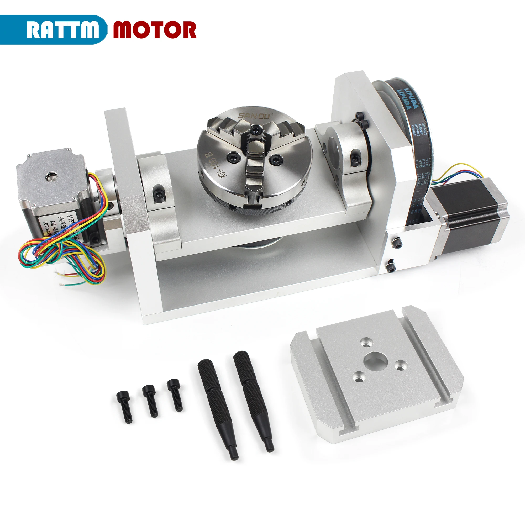 CNC Router 4th Fourth 5th Fifth A Axis Rotary Table Axis Dividing Head + 3 Jaws Chuck 100mm + Nema 23 Stepper Motor