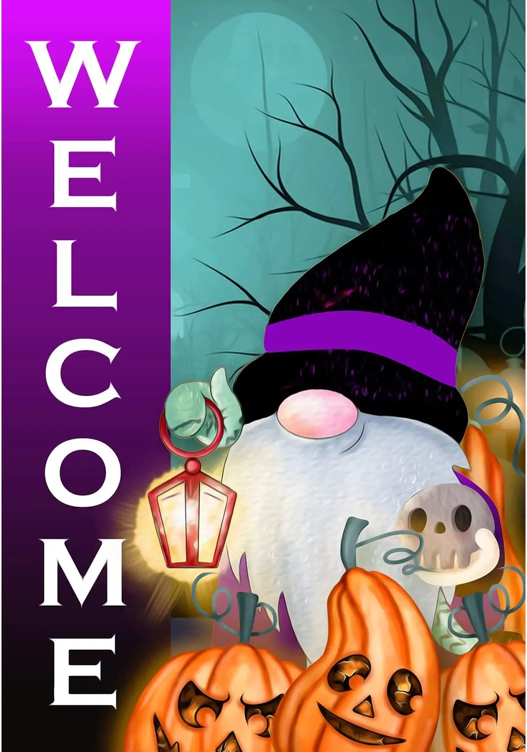 America Forever Halloween Gnome Welcome Garden Flag 12.5 x 18 inch Spooky Haunted Gnome Jack O Lantern Pumpkin Double Sided Seas