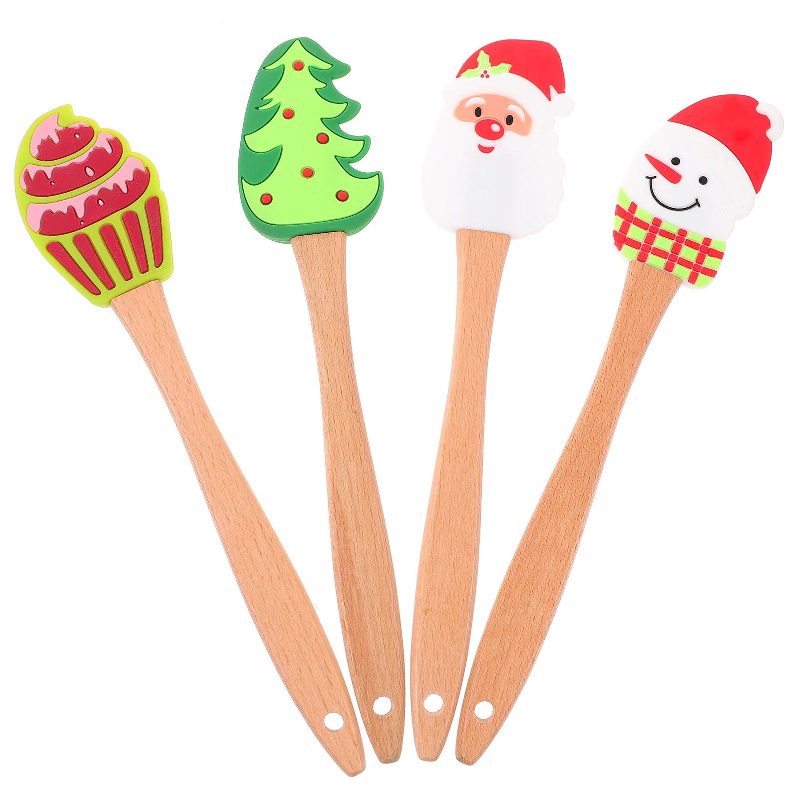 4pcs Silicone Spatula With Wood Handle Portable Cake Spatula Christmas Themed Cream Scraper