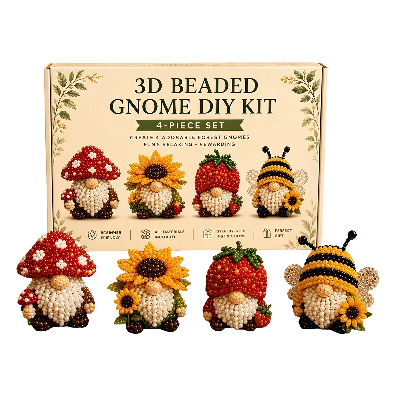 3D Beaded Gnome DIY Kit with Full Materials & Instructions Gnome Designs Beading Kit Multi-Purpose for Home Studio Enthusiasts