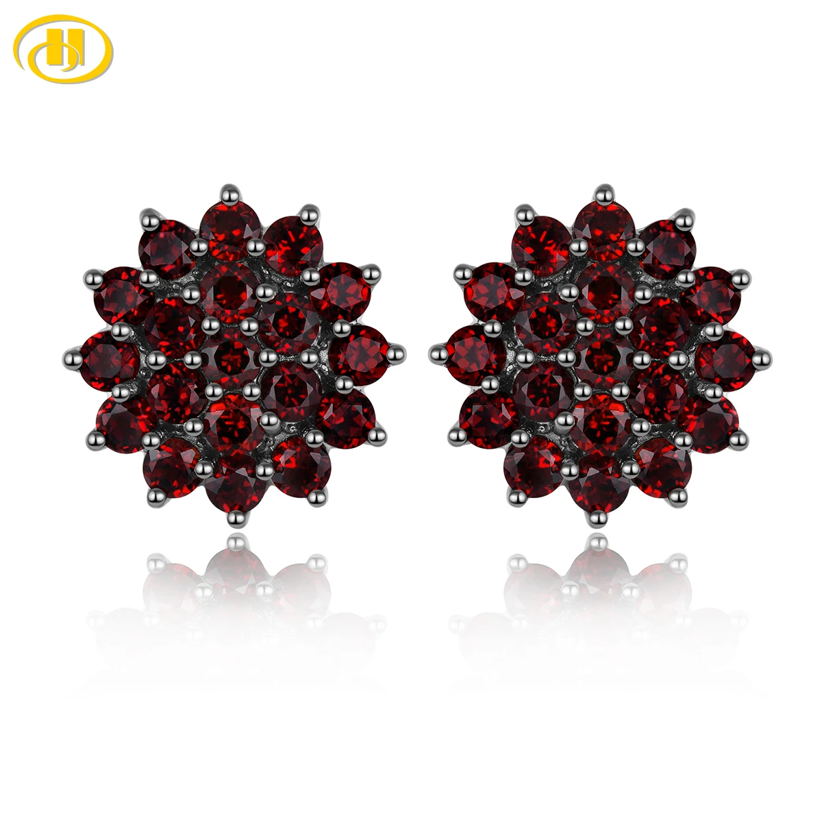 Natural Red Garnet S925 Silver Stud Earrings Women 3.5 Carats Genuine Garnet Original Design Anniversary Engagement Gifts