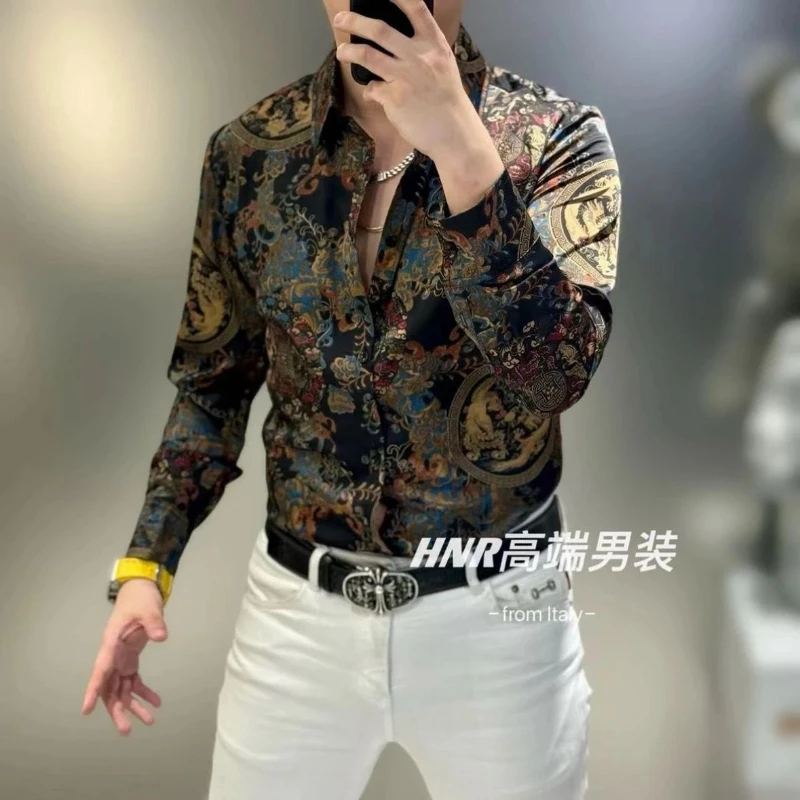 Spring and Autumn Printed Men\'s Shirt Fashionable Trendy Handsome Versatile Casual Slimming Shirt