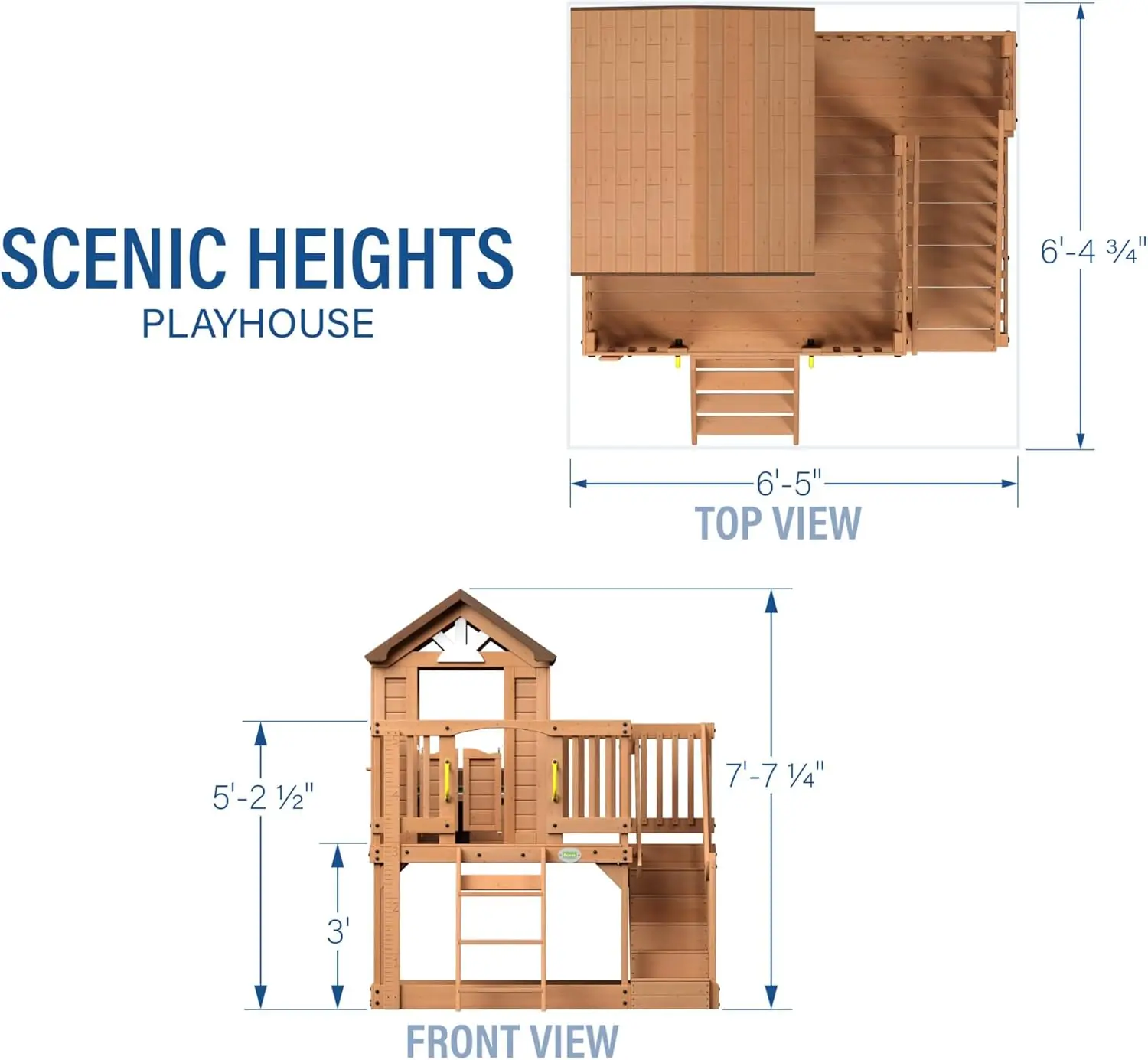 Scenic Heights All Cedar Wooden Playhouse, Upper Deck Cottage Style, Saloon Style Doors, Ladder, Stairs,