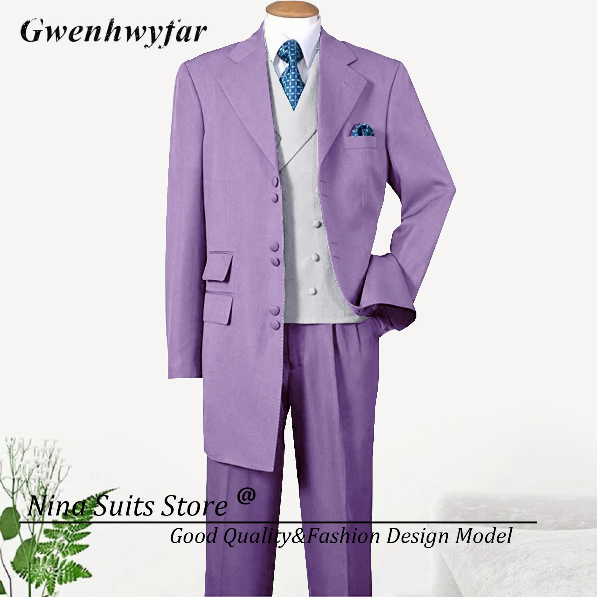 Nina Store Long Coat Suits for Men 2025 Tailor-made 6 Buttons Jacket Double Breasted Vest Casual Pants Men's Casual  Tuxedos