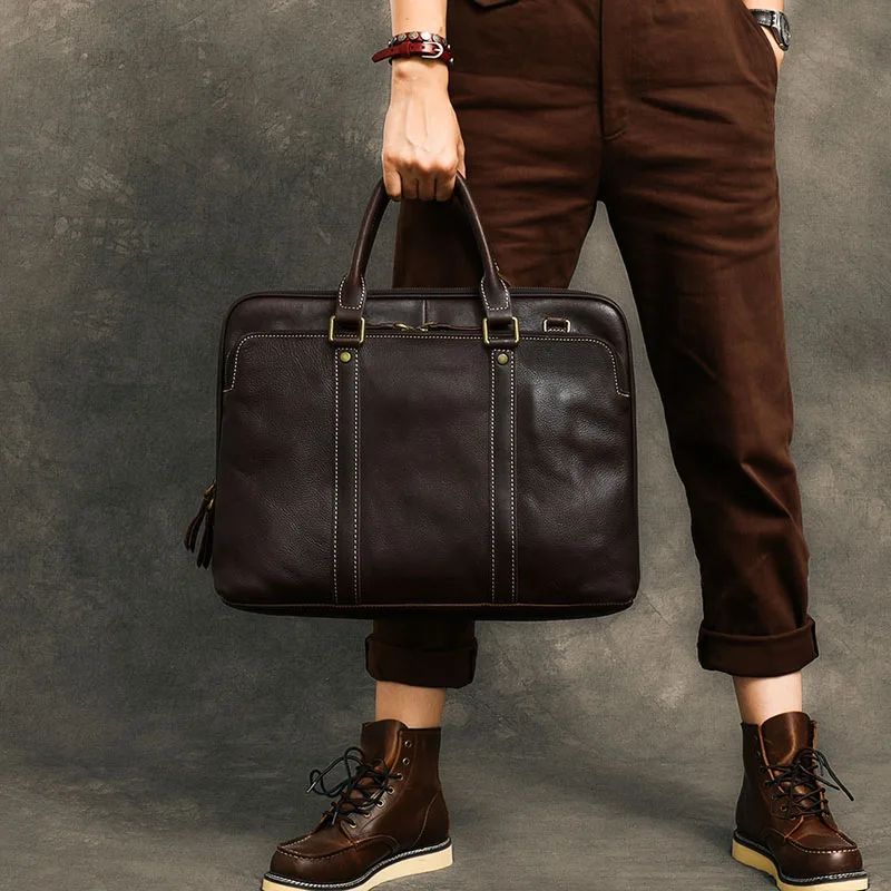 Luxury Business Genuine Leather Briefcase Vintage Men Handbag 15 Inch Laptop Bag Men Executive Briefcase Messenger Shoulder Bags