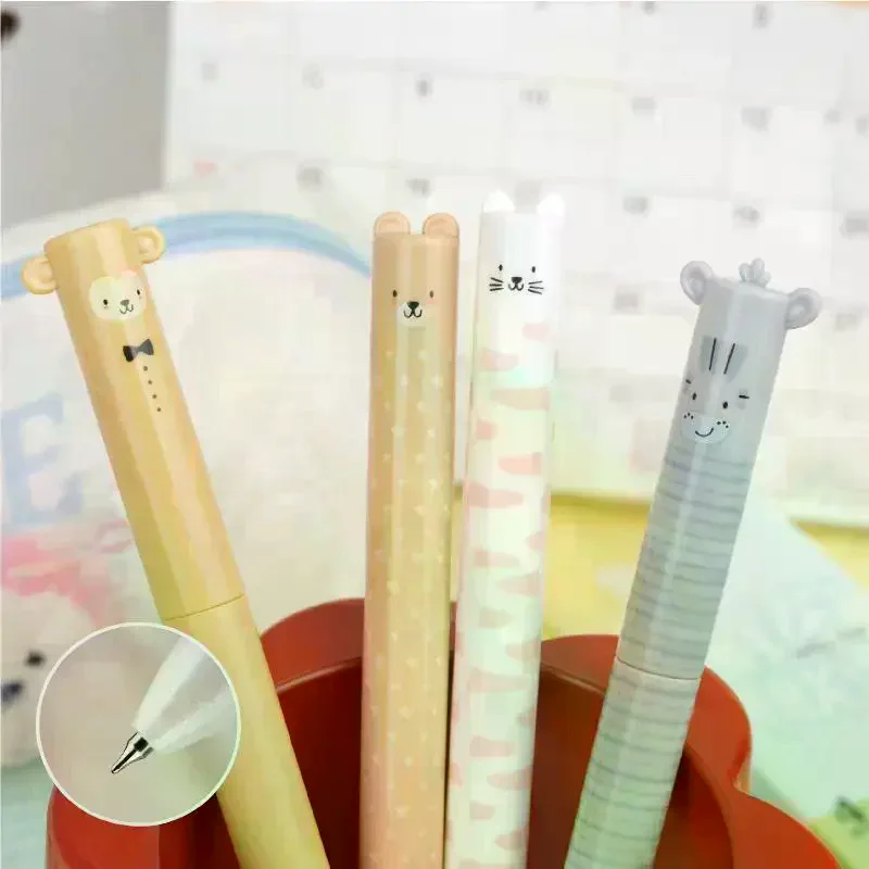 

4Pcs 0.5mm Blue Ink Rotating Gel Pens Cute Cartoon Animal Erasable Pens For Kids School Student Writing Stationery