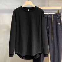 2023 New Spring and Autumn Solid Cotton Casual Versatile Inner and Outer Wear Pullover Round Neck Loose Swallowtail Bottom Shirt