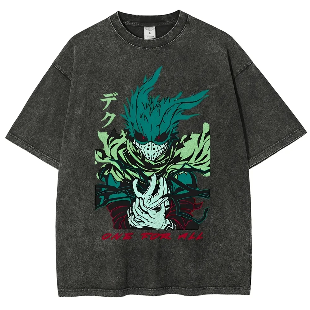 Camiseta Dark Deku My Hero Academia para hombre, con lavado ácido, gráfico de Izuku Midoriya, de algodón, estilo streetwear, One For All, manga Vigilante.