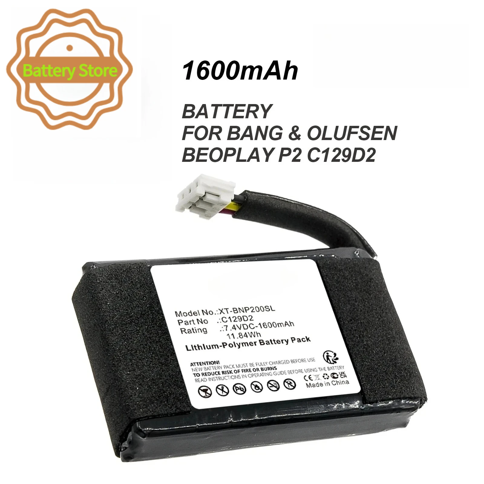 1600mAh Battery For Bang & Olufsen BeoPlay P2 C129D2,--7.40V--Li-Polymer--1600mAh / 11.84Wh