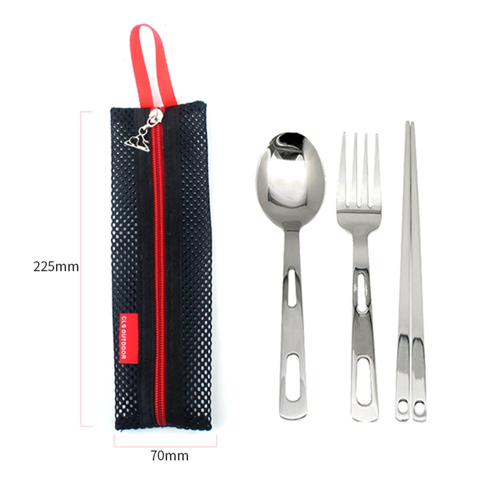 

3PCS Portable Tableware Set Stainless Steel Cutlery Fork Spoon Chopsticks Camping Travel Silverware Lightweight Practical Daily