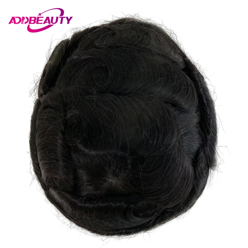 Thin Skin Men Toupee Human Hair Full PU 0.12mm Men\'s Capillary Prosthesis Indian Remy Human Hair System With Knots Man Hair Wigs