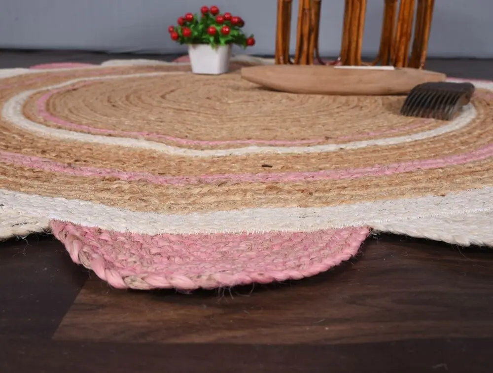 Handgemachte Runde Scalloped Runde Teppich Teppich Flur Teppich Beige & Weiß/Rosa Farbe Teppiche für Wohnzimmer