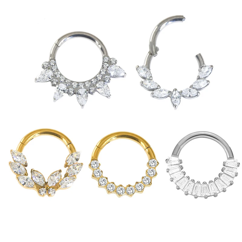 1PC ASTM F136 G23 Titanium Piercing Nose Rings Septum Hinged Segment Cartilage Daith Earring Helix Clicker Lip Piercing Jewelry