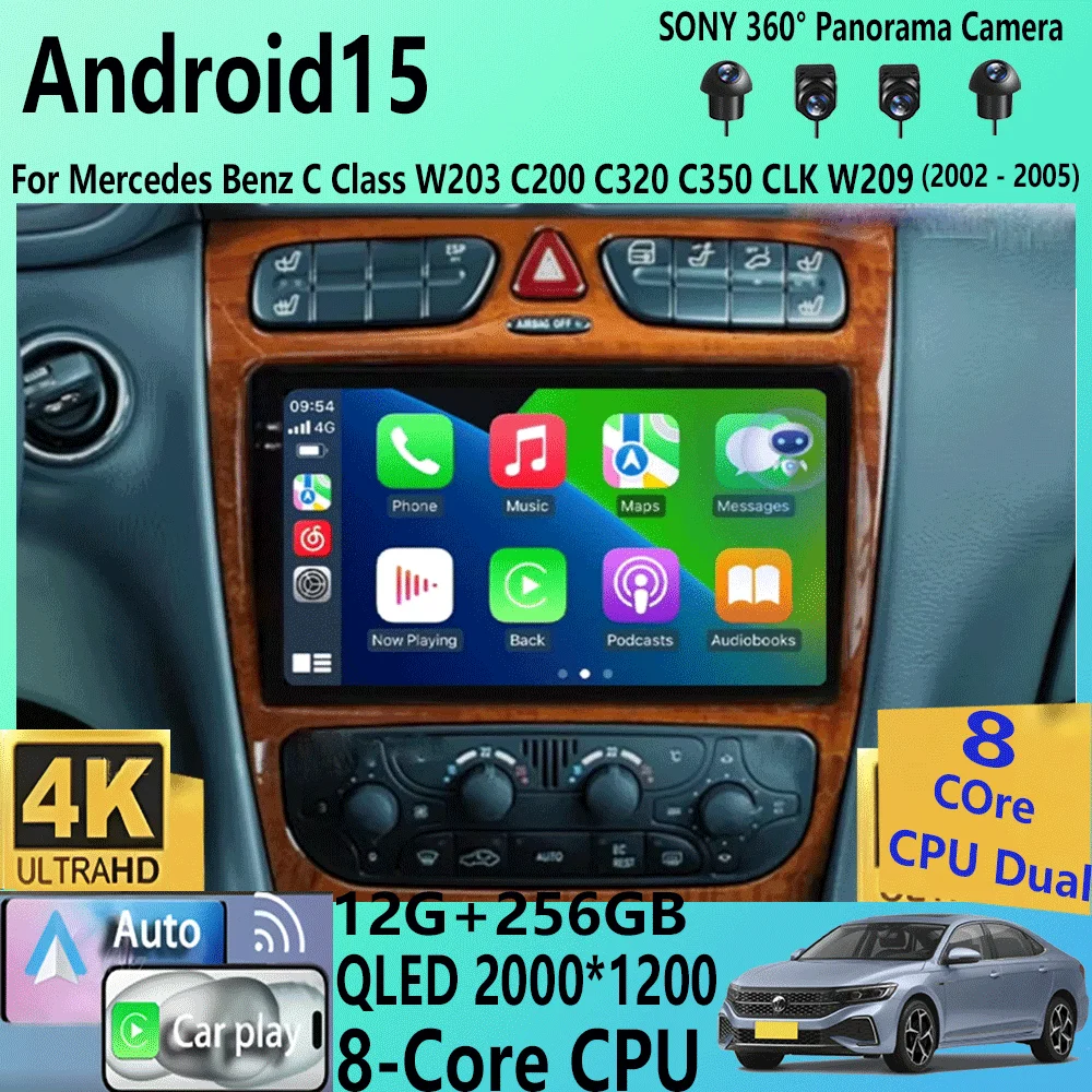 Android 15 Radio Stereo video Player Car For Mercedes Benz W203 Vito W639 Vaneo CLK W209 W210 CarPlay Navigation GPS 4G BT