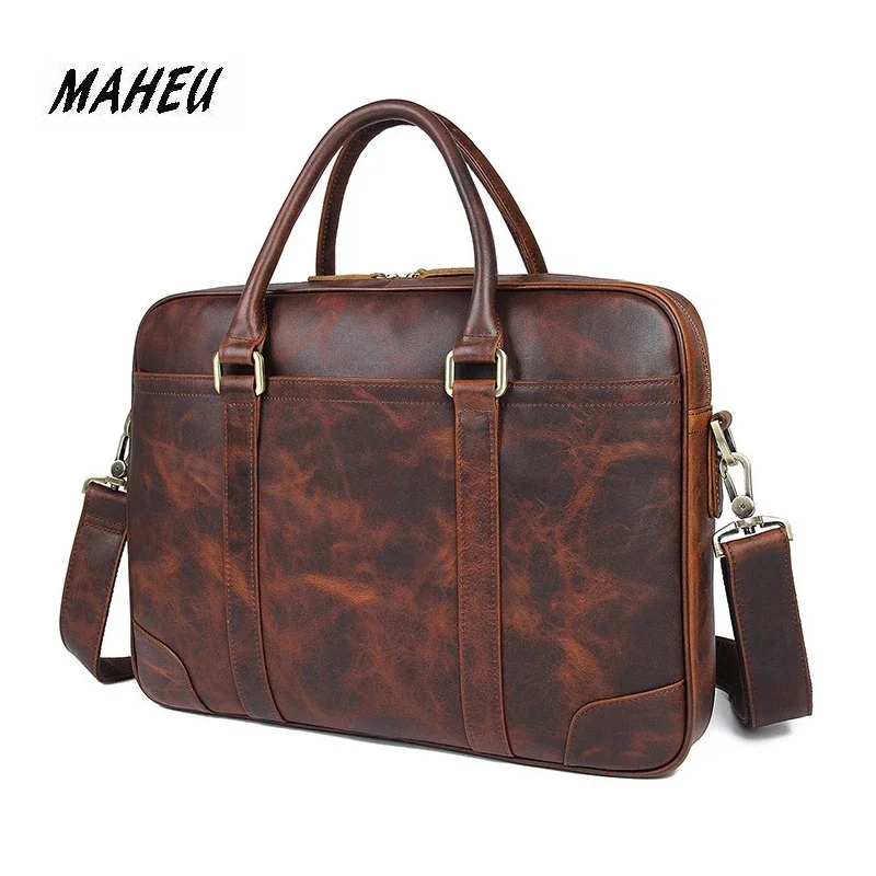 Bolsas de couro genuíno para homens, bolsa de trabalho Doctor Layer Laptop 14 ", caso breve, ombro crossbody, alta qualidade