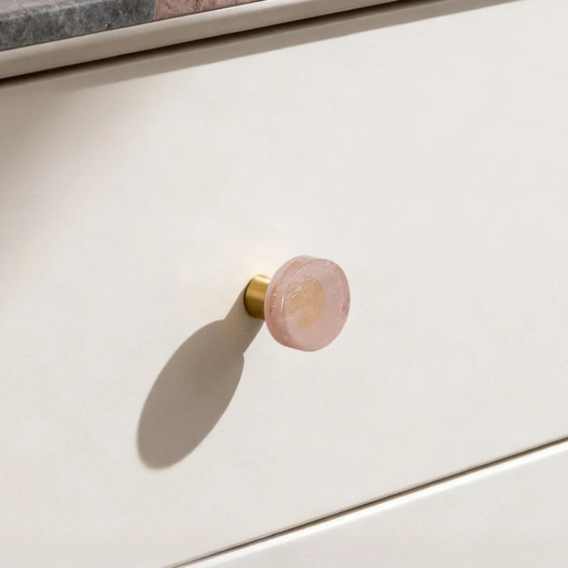 Natural Stone Brass Knob Circular Furniture Wine Cabinet Drawer Wardrobe Door Handle Nordic Style White Single Hole Small Handle