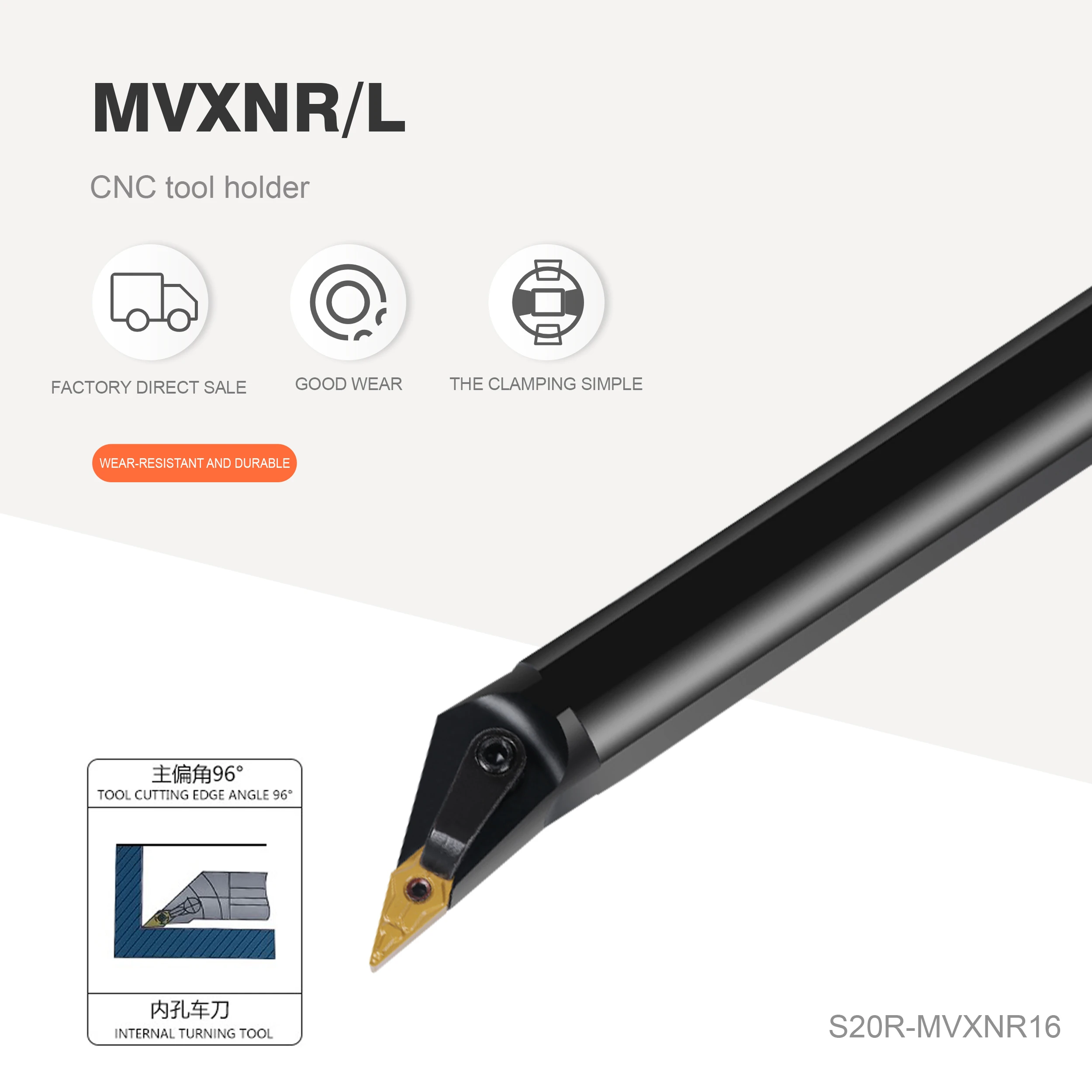 

S20R-MVQNR16 S25S-MVQNR16 S40T-MVQNR16 Internal Turning Tool Holder Carbide Insert VNMG1604 Lathe Cutting Tool Set