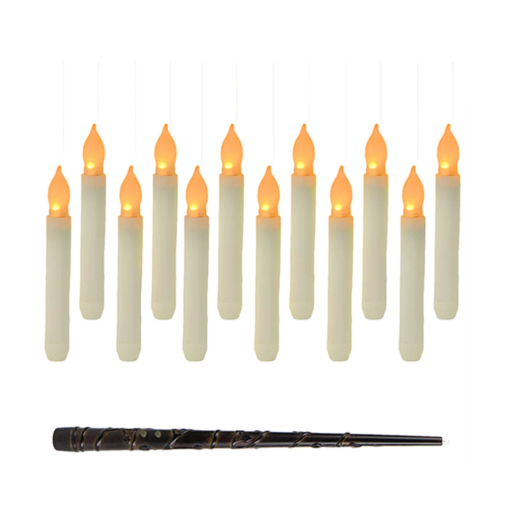 Flameless LED Taper Candle para Halloween Decors, velas flutuantes com varinha remota, velas suspensas mágicas, 12 PCs