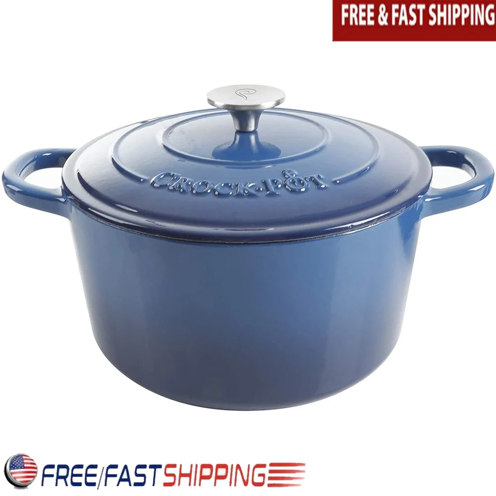 

5 Quart Round Enamel Cast Iron Dutch Oven Non-Stick Food Cooker Oven Safe Induction Compatible Kitchen Cookware with Lid