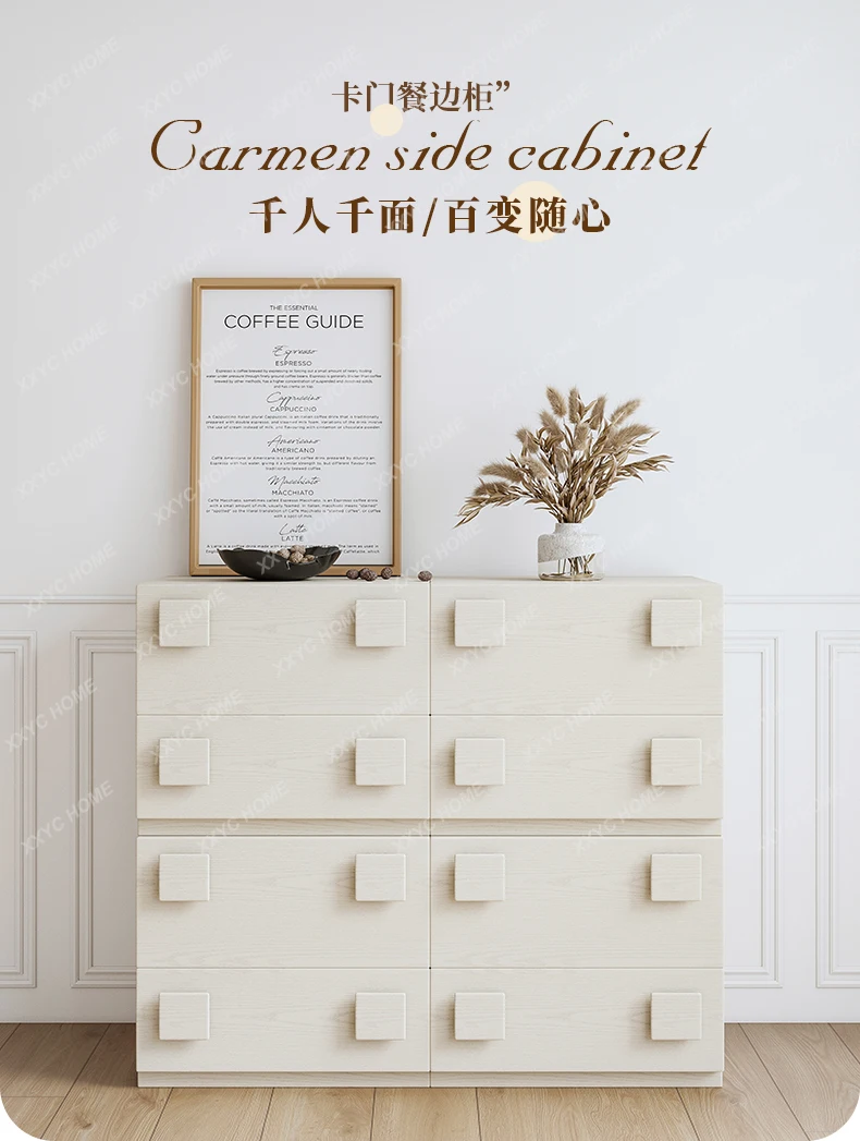 A  new Cream Style Sideboard Cabinet High Cabinet Integrated Wall-Side Storage Cabinet Kitchen Clothes Closet Sundries Storage