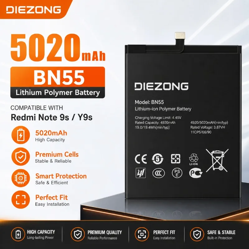 Battery for Xiaomi BN55 5020mAh  Redmi Note 9S Y9S High‑capacity Replacement Battery