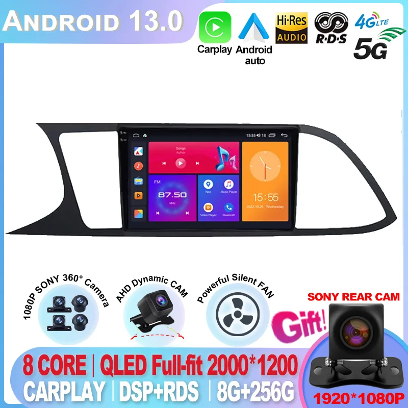 

For Seat Leon 3 MK3 MK 3 2012 - 2020 screen Car Radio PS Navigation 4G WIFI DSP BT Carplay Android 13 Video Player 2 Din No DVD