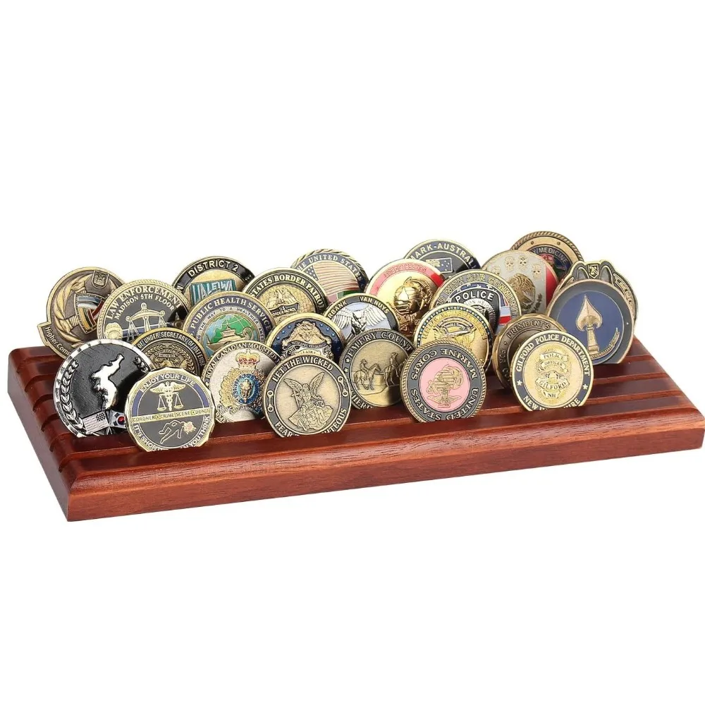 New 13 x 5 in Coin Display Stand Wooden 6 Rows Challenge Coin Display Rectangular Coin Storage Rack Collectible Coin Holder