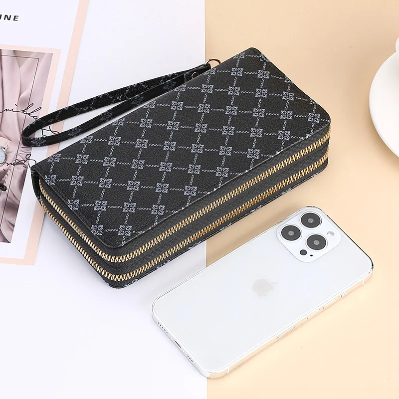 트렌드 프린팅 롱 대용량 지갑 유럽과 미국의 다기능 지퍼 지갑 레트로 패션 대형 지퍼 지갑