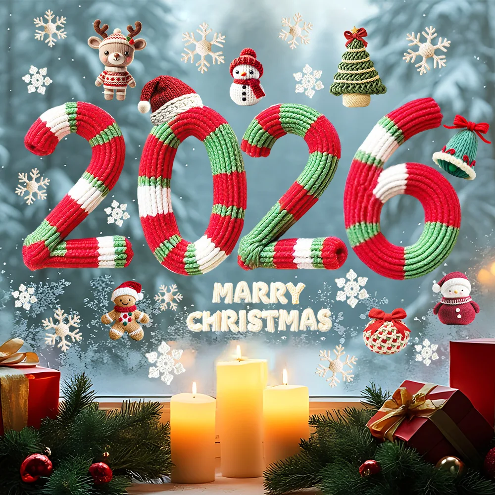 2026 مشهد عيد الميلاد ملصقات نافذة متجر كبير نافذة الباب ديكور |   ملصقات أرقام عاكسة |   يتمسك ثابت قابل للإزالة