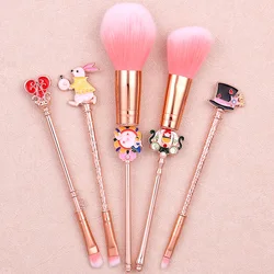 5Pcs Disney Anime Alice in Wonderland Makeup Brush Set Concealer Eye Shadow Blusher Brush Cute Cosmetic Tools for Woman