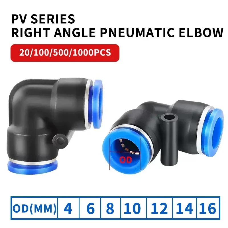 

20/100/500pcs PNEUMATIC PV Series Blue Plastic Push To Connect Tube Fitting,90 Degree Elbow Push Lock Fitting PV-4 PV-6 PV-8